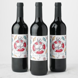 Étiquette Pour Bouteilles De Vin Nom de bateau personnalisé Aquarelle Nautique