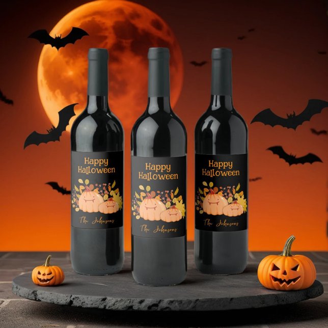 Étiquette Pour Bouteilles De Vin Nom de famille personnalisé Bonne Halloween (Créateur téléchargé)