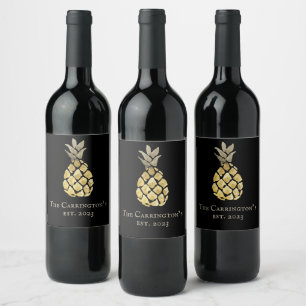 Étiquette Pour Bouteilles De Vin Nom de l'ananas Watercolor Stencil Classic