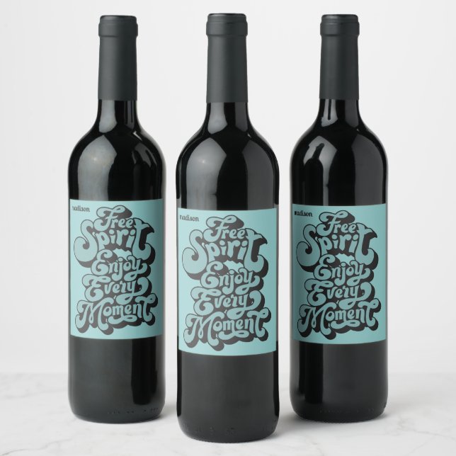 Étiquette Pour Bouteilles De Vin Nom personnalisé Rétro "Esprit libre" (Bouteilles)