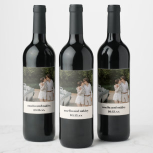 Étiquette Pour Bouteilles De Vin Noms de couple de photo de mariage rétro gras Date