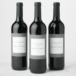 Étiquette Pour Bouteilles De Vin Noms minimalistes gris élégants