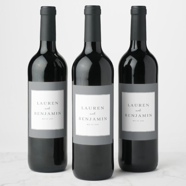 Étiquette Pour Bouteilles De Vin Noms minimalistes gris élégants (Bouteilles)