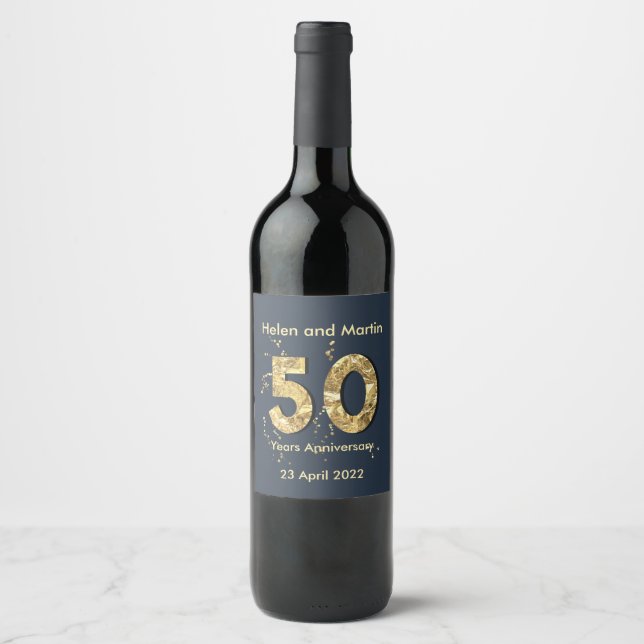 Étiquette Pour Bouteilles De Vin Noms personnalisés 50 Anniversaire Or (Devant)