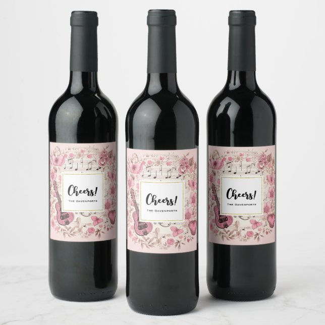 Étiquette Pour Bouteilles De Vin Notes de musique et fleurs Style rétro (Bouteilles)