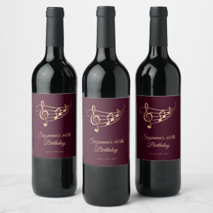 Étiquette Pour Bouteilles De Vin Notes musicales élégantes Anniversaire