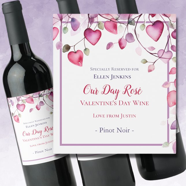 Étiquette Pour Bouteilles De Vin Notre Jour Rosé Saint Valentin (Créateur téléchargé)