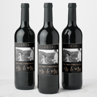 Étiquette Pour Bouteilles De Vin Notre premier Noël en tant que Monsieur et Madame