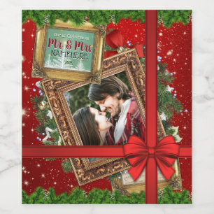 Étiquette Pour Bouteilles De Vin Notre premier Noël en tant que Mr & Mrs Gold Frame