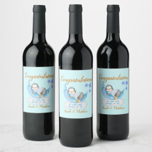 Étiquette Pour Bouteilles De Vin Nouveau bébé garçon Félicitations Pingouin dormant