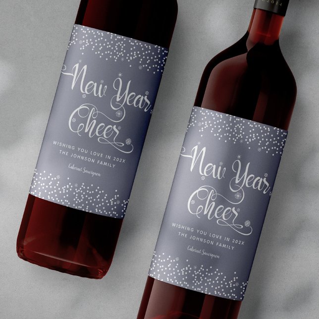 Étiquette Pour Bouteilles De Vin Nouvel an Cheval blanc moderne Snowflakes gris per (Créateur téléchargé)