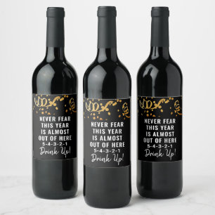 Étiquette Pour Bouteilles De Vin Nouvel An drôle Parties scintillant d'or noir Conf