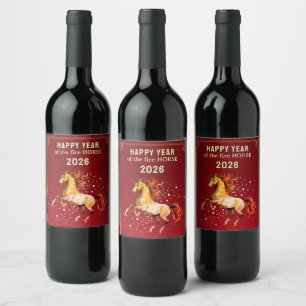 Étiquette Pour Bouteilles De Vin Nouvelle Année Chinoise du Cheval de Feu 2026