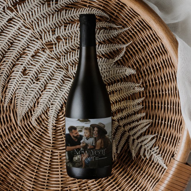 Étiquette Pour Bouteilles De Vin Nouvelle année Photo élégante Art Déco typographie (Créateur téléchargé)