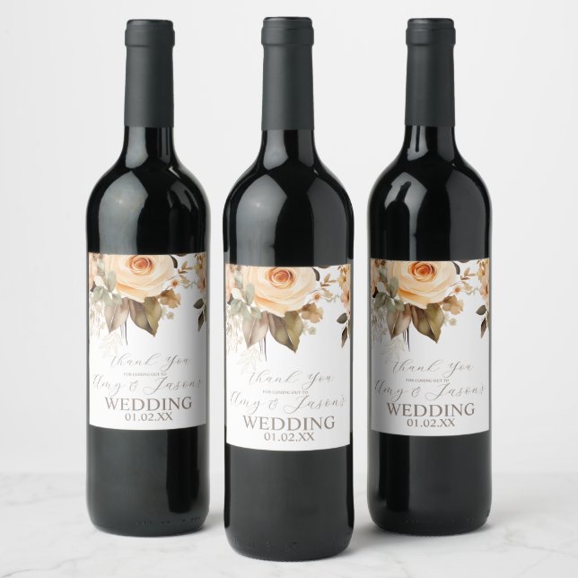 Étiquette Pour Bouteilles De Vin Nuetral Beige Floral Mariage botanique Brown (Bouteilles)
