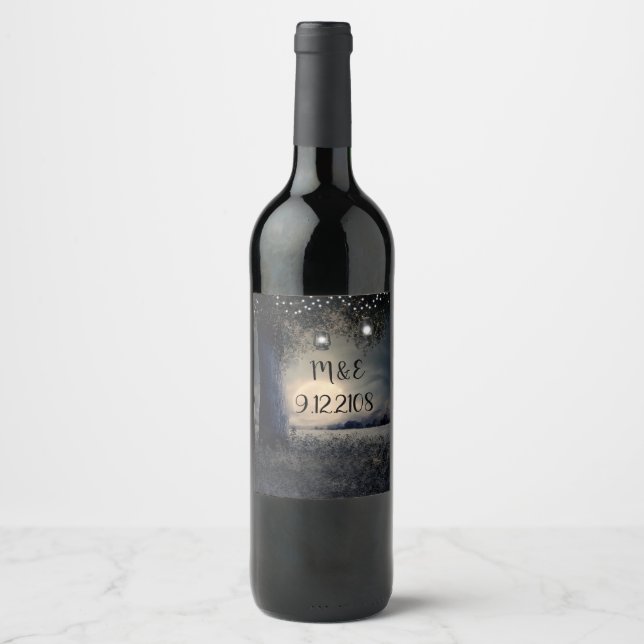 Étiquette Pour Bouteilles De Vin Nuit mariage Lune (Devant)