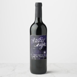 Étiquette Pour Bouteilles De Vin Nuit silencieuse, nuit sainte - Scène de neige sci