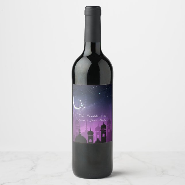 Étiquette Pour Bouteilles De Vin Nuits Arabes Marocaine Violet Lune Vin (Devant)