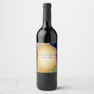 Étiquette Pour Bouteilles De Vin Nuits arabes sous la Lune Bleue Glam Or Violet Mar