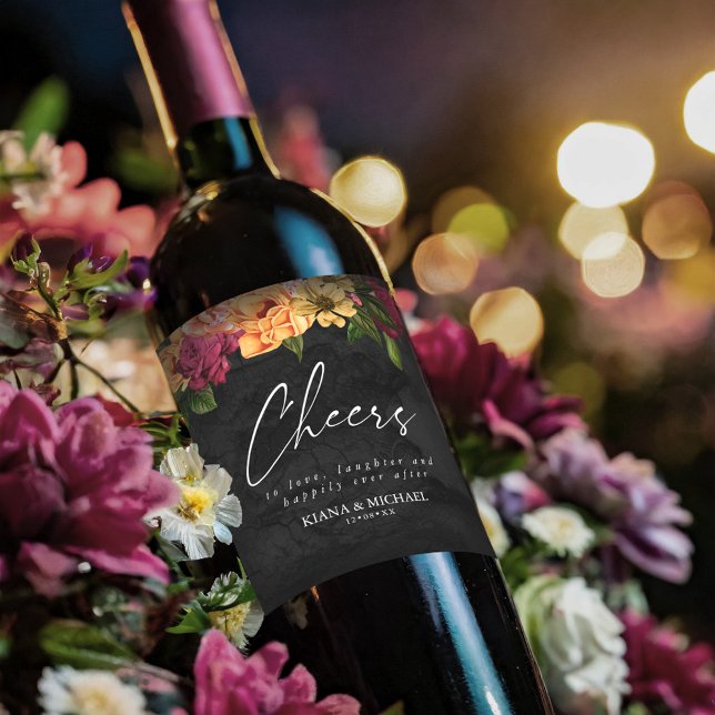 Étiquette Pour Bouteilles De Vin Nuits Sultry Floral Mariage Cheers ID829 (Créateur téléchargé)