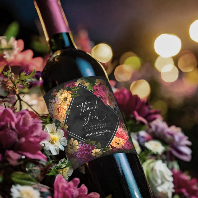 Étiquette Pour Bouteilles De Vin Nuits Sultry Floral Mariage ID829 (Créateur téléchargé)