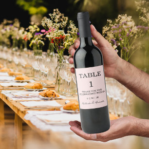 Étiquette Pour Bouteilles De Vin Numéro de table rose rose moderne mariage