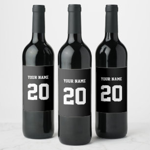 Étiquette Pour Bouteilles De Vin Numéro et nom personnalisés noir et blanc