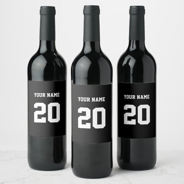 Étiquette Pour Bouteilles De Vin Numéro et nom personnalisés noir et blanc (Bouteilles)