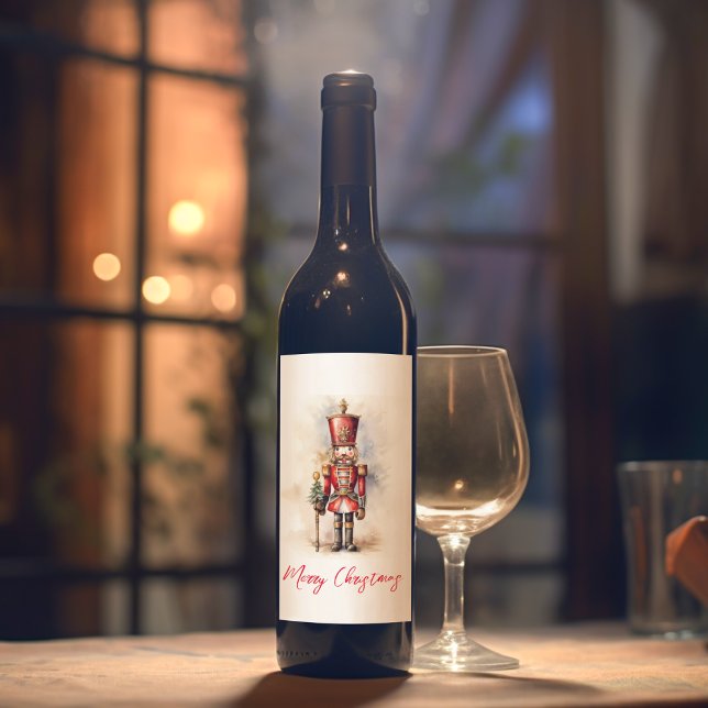 Étiquette Pour Bouteilles De Vin Nutcracker vintage & Joyeux Noël (Créateur téléchargé)
