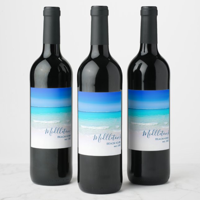 Étiquette Pour Bouteilles De Vin Ocean Beach Sea Personal Aqua Blue Modern (Bouteilles)
