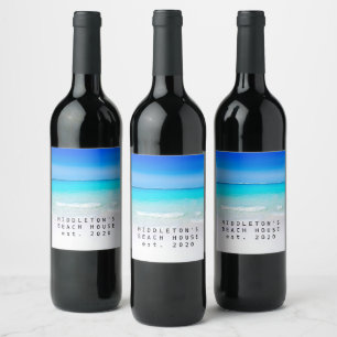Étiquette Pour Bouteilles De Vin Ocean Beach Sea Personal Aqua Blue Modern