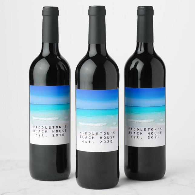 Étiquette Pour Bouteilles De Vin Ocean Beach Sea Personal Aqua Blue Modern (Bouteilles)