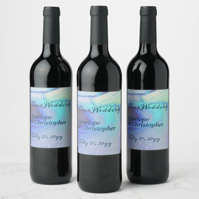 Étiquette Pour Bouteilles De Vin Océan moderne Eau Bleu Plage Abstraite Mariage (Bouteilles)
