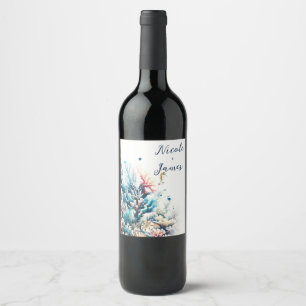 Étiquette Pour Bouteilles De Vin Ocean Splash Sea Coral Watercolor Beach Mariage