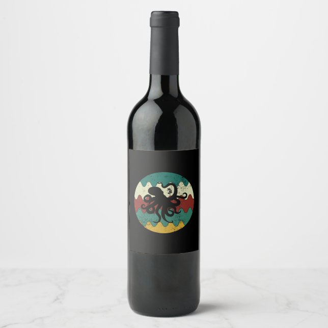 Étiquette Pour Bouteilles De Vin Octopus rétro (Devant)
