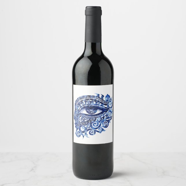 Étiquette Pour Bouteilles De Vin Oeil mal grec Abstrait avec clé grecque (Devant)