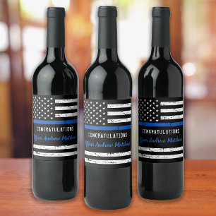 Étiquette Pour Bouteilles De Vin Officier de police Félicitations Mince Ligne Bleue