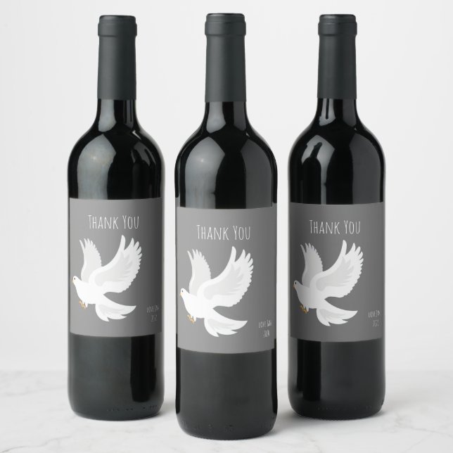Étiquette Pour Bouteilles De Vin Oiseau de colombe blanche sur gris (Bouteilles)