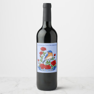 Étiquette Pour Bouteilles De Vin Oiseau et fleurs de l'État de New York