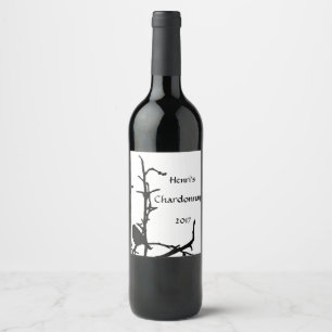 Étiquette Pour Bouteilles De Vin Oiseau noir sur l'étiquette de vin blanc de