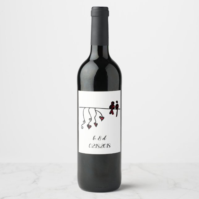 Étiquette Pour Bouteilles De Vin Oiseaux de l'amour (Devant)