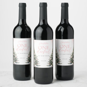 Étiquette Pour Bouteilles De Vin Onederland Hiver Rose Naissance 1 an