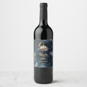 Étiquette Pour Bouteilles De Vin Or Céleste Soleil, Lune, Étoiles Lotus Ciel Noctur