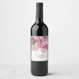 Étiquette Pour Bouteilles De Vin Or rose Moderne Fleurs Aquarelle Mariage Vin