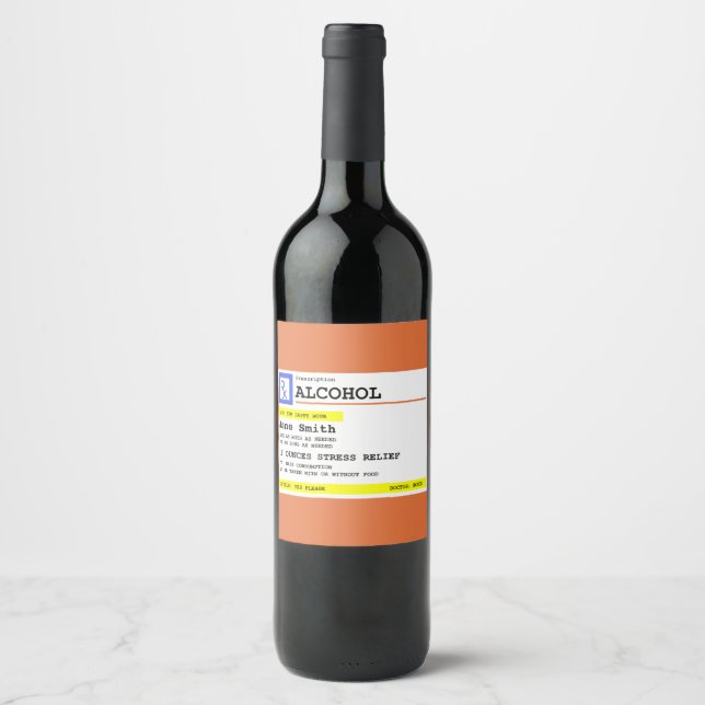 Étiquette Pour Bouteilles De Vin Ordonnance personnalisée Alcool humoristique (Devant)