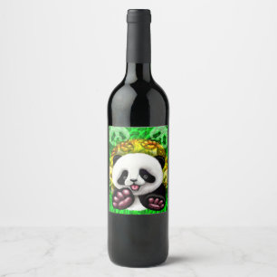 Étiquette Pour Bouteilles De Vin Ours de bébé de panda mignon et heureux