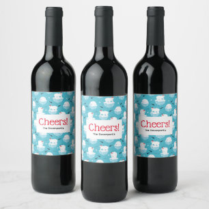 Étiquette Pour Bouteilles De Vin Ours polaires mignons à Santa Hats Motif de Noël