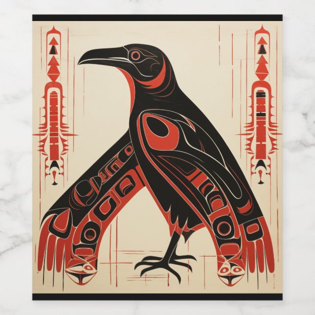 Étiquette Pour Bouteilles De Vin Pacific Northwest art style raven (Étiquettes simples)