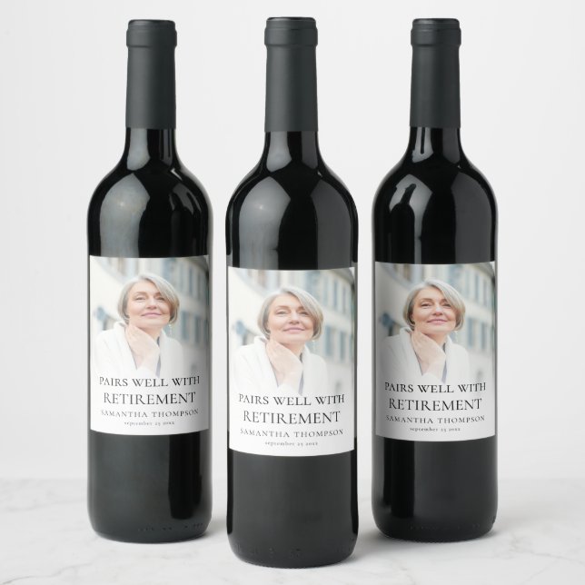 Étiquette Pour Bouteilles De Vin Paires bien avec couverture photo de retraite (Bouteilles)