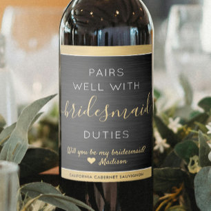 Étiquette Pour Bouteilles De Vin Pairs Bien Bridesmaid Proposition Brossé Black Gol